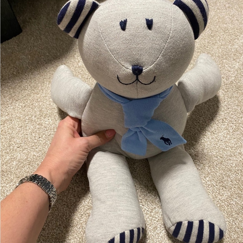 Ralph Lauren Gray Teddy Bear with Blue Scarf